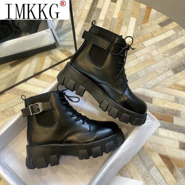 boots 2021 spring and autumn women platform british style thin women's thick-soled ins tide botines mujer, Black